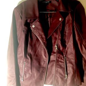Jacket maroon with silver zipper pockets zipped, BACCINR brand size medium